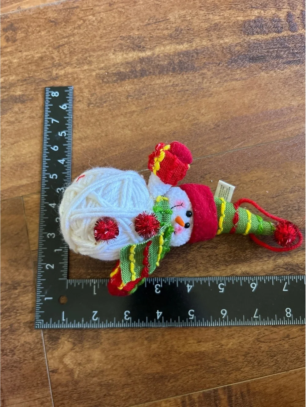 Handmade Christmas Snowman Ornament with Yarn Body and Festive Hat